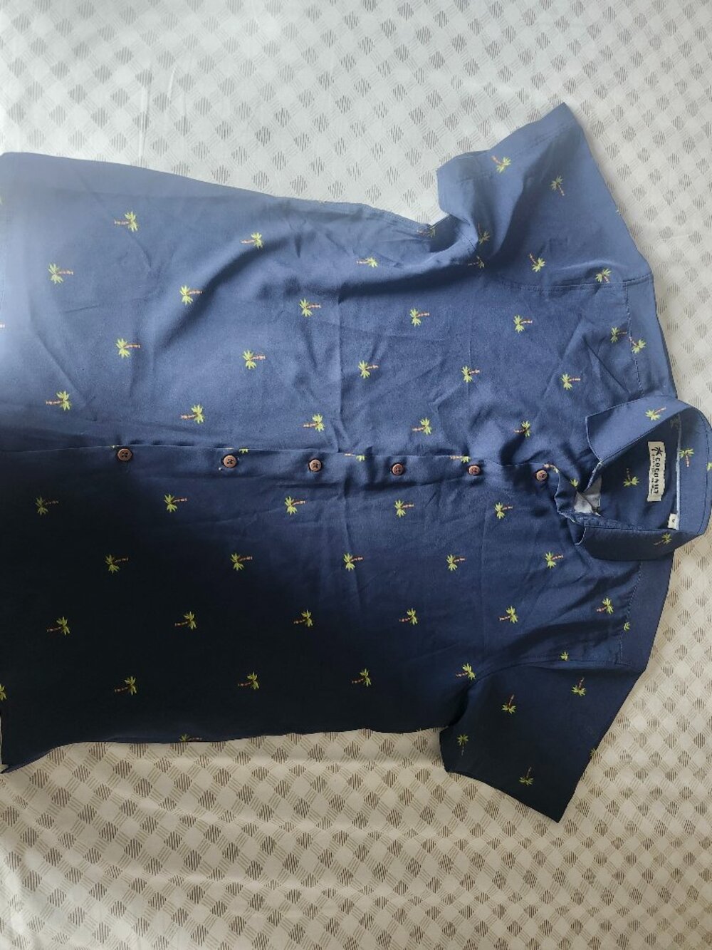 Coconut Connection Palm Tree Button Up Shirt Navy Blue Size M Summer Casual
